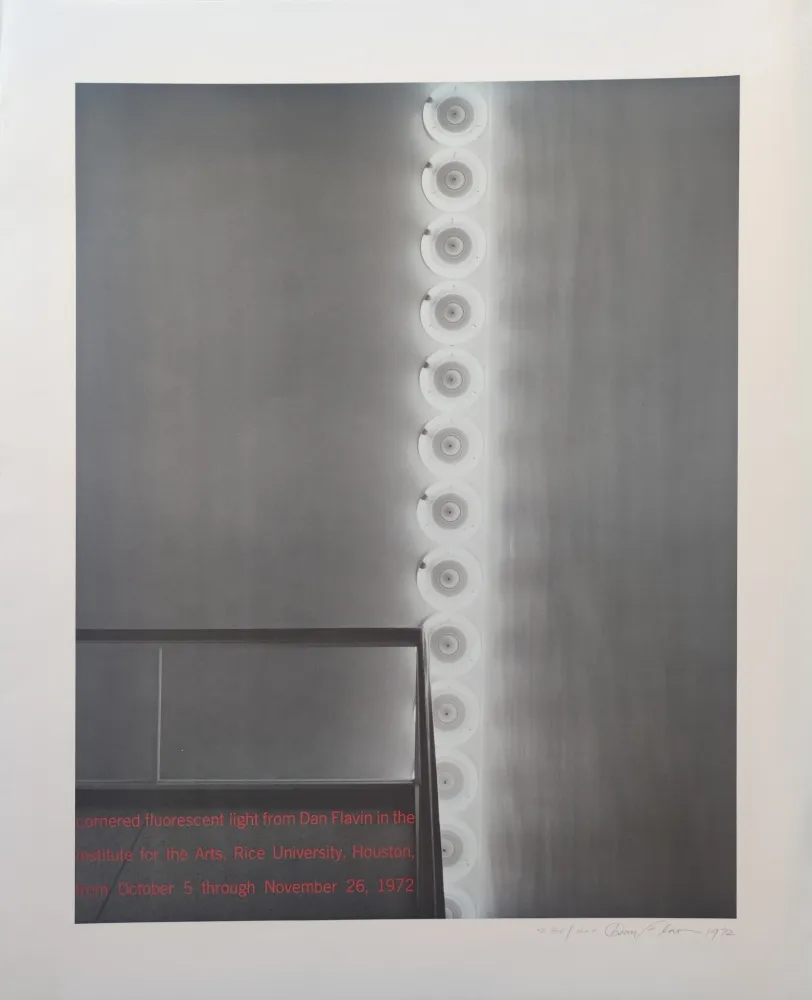 Screenprint Flavin - “cornered fl uorescent light from Dan Flavin in the institute for the Arts, Rice University,  Houston, from October 5 through November 26, 1972