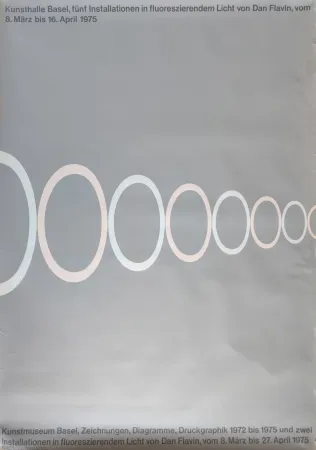 Screenprint Flavin -  Kunsthalle Basel, fünf Installationen in fluoreszierendem Licht von Dan Flavin. 8. März bis 16. April 1975. 