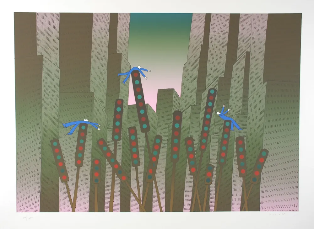 Screenprint Folon - City Lights - Les lumières de la ville