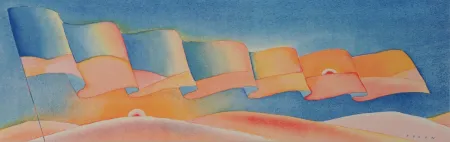 Screenprint Folon - Étendard au coucher de soleil