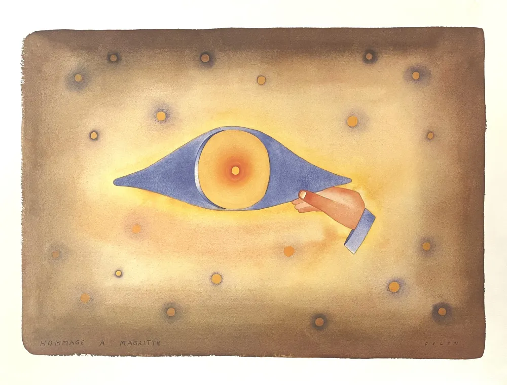 Lithograph Folon - Hommage à Magritte