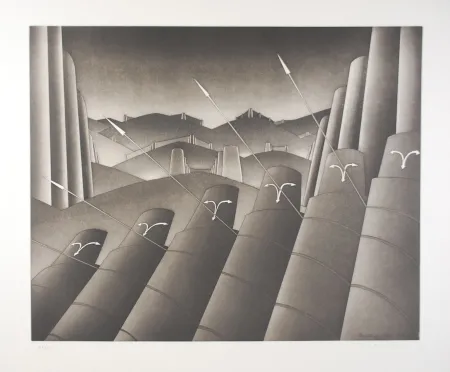 Etching And Aquatint Folon - La Menace I