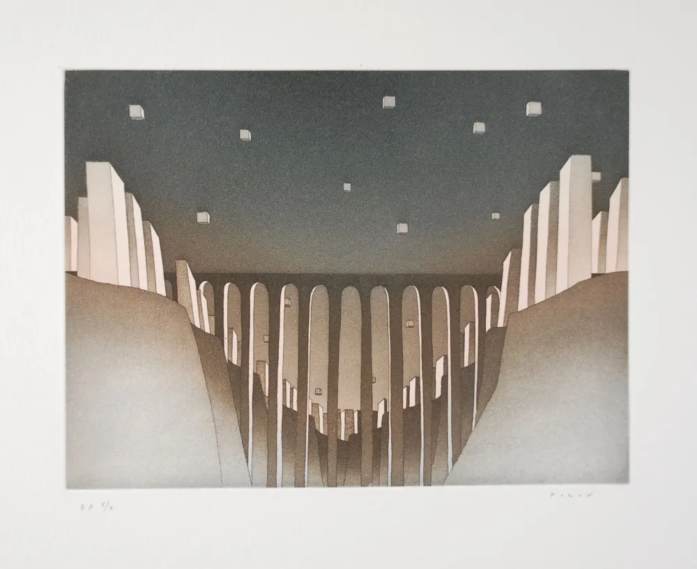 Etching And Aquatint Folon - Le viaduc