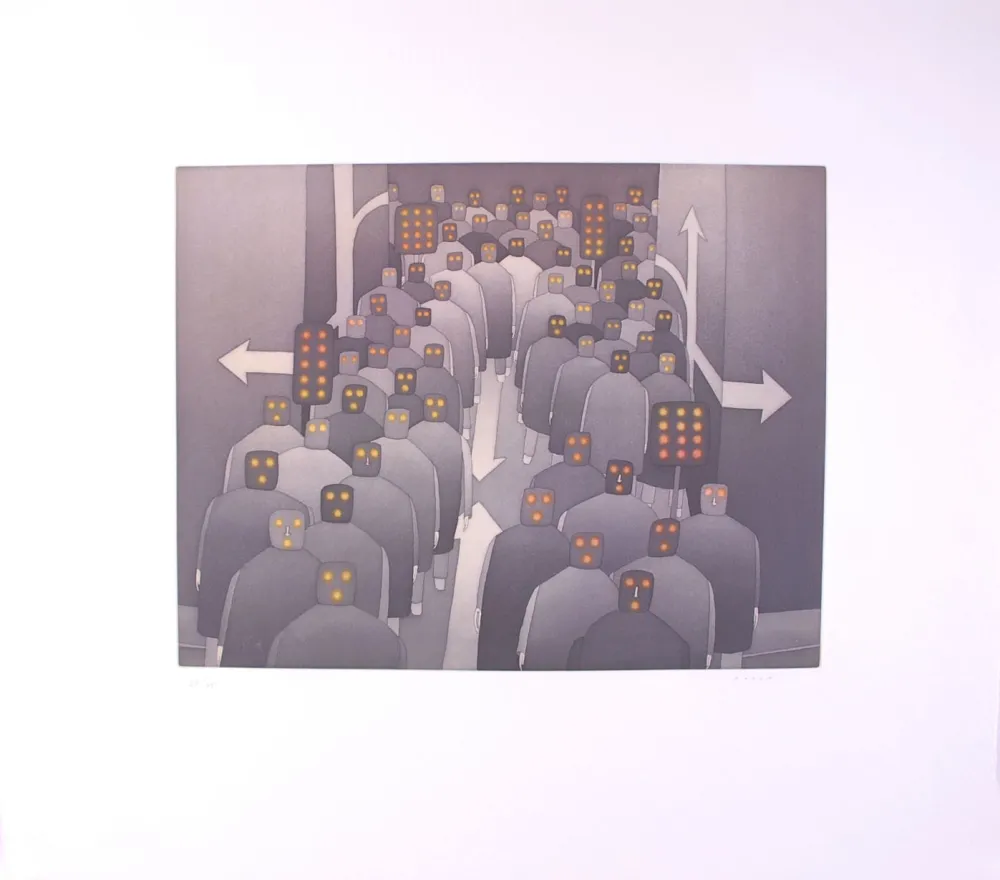 Etching And Aquatint Folon - The Crowd II - La Foule II