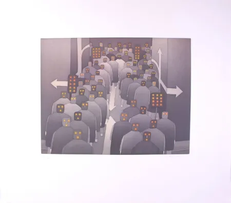 Etching And Aquatint Folon - The Crowd II - La Foule II