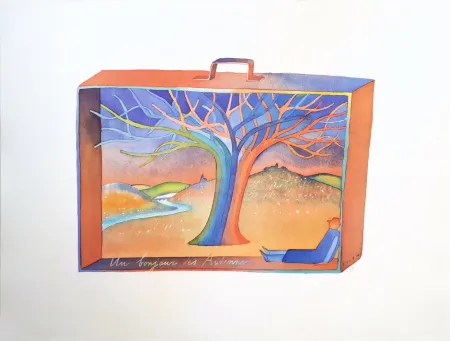 Lithograph Folon - Voyage en valise : Un bonjour des Ardennes