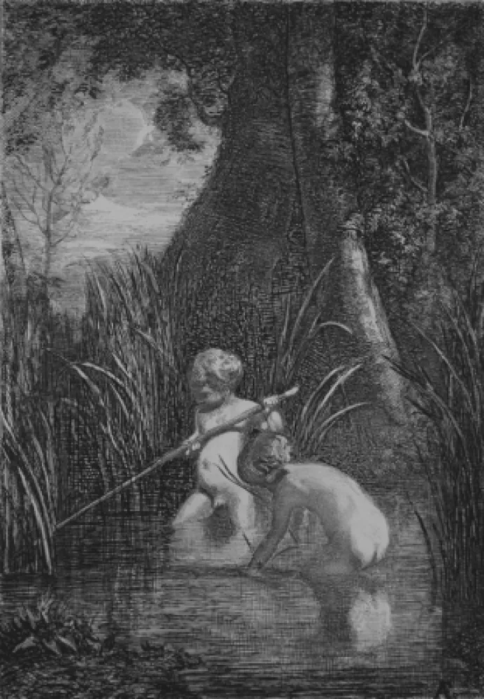 Engraving Fontanesi - La pesca