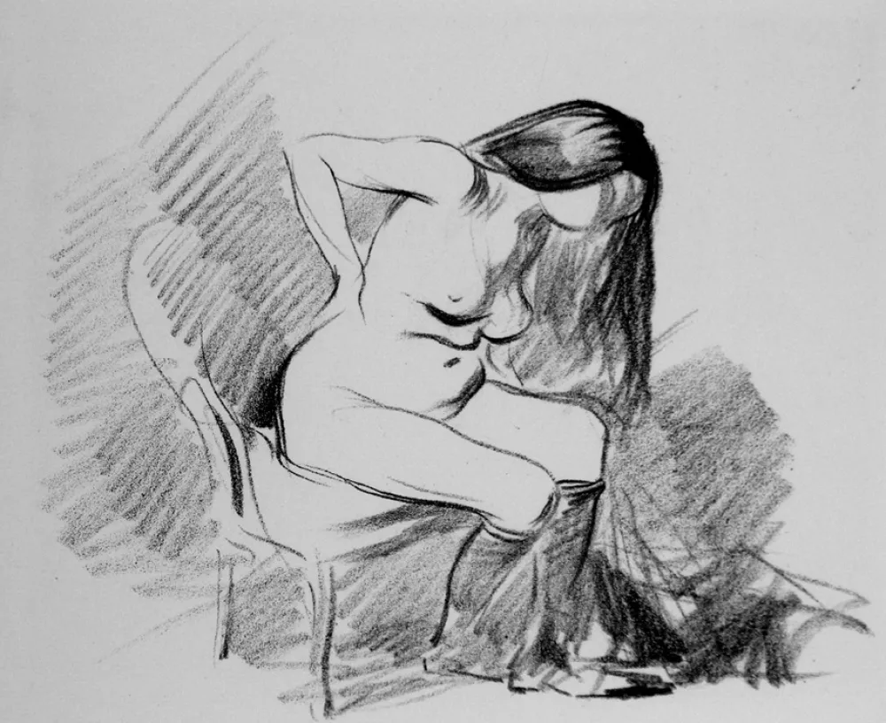 Lithograph Forain - Etude de femme assise, se déshabillant