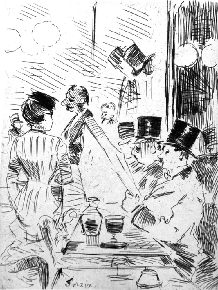 Engraving Forain - Le cafè de la nouvelle Athènes