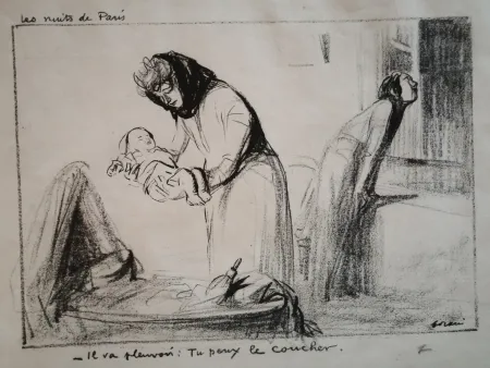 Lithograph Forain - Les Nuits de Paris: il va pleuvoir