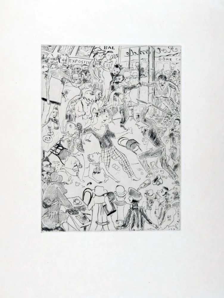 Engraving Foujita - À LA ROTONDE. Tableaux de Paris 1927. Gravure originale.