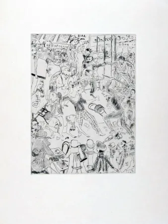 Engraving Foujita - À LA ROTONDE. Tableaux de Paris 1927. Gravure originale.