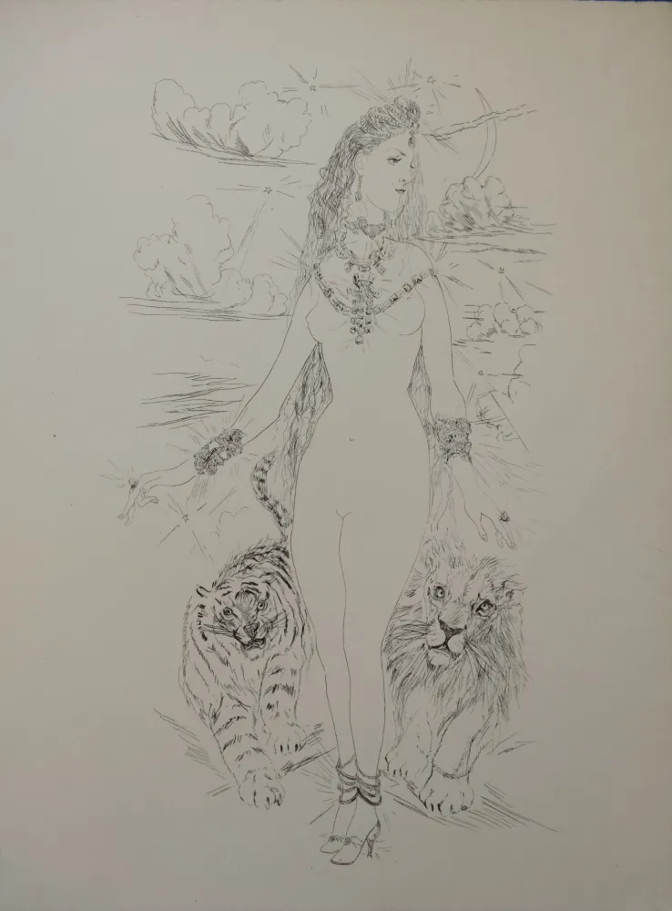 Etching Foujita - La Rivière Enchantée - Nu aux tigres