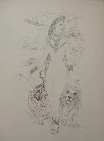 Etching Foujita - La Rivière Enchantée - Nu aux tigres