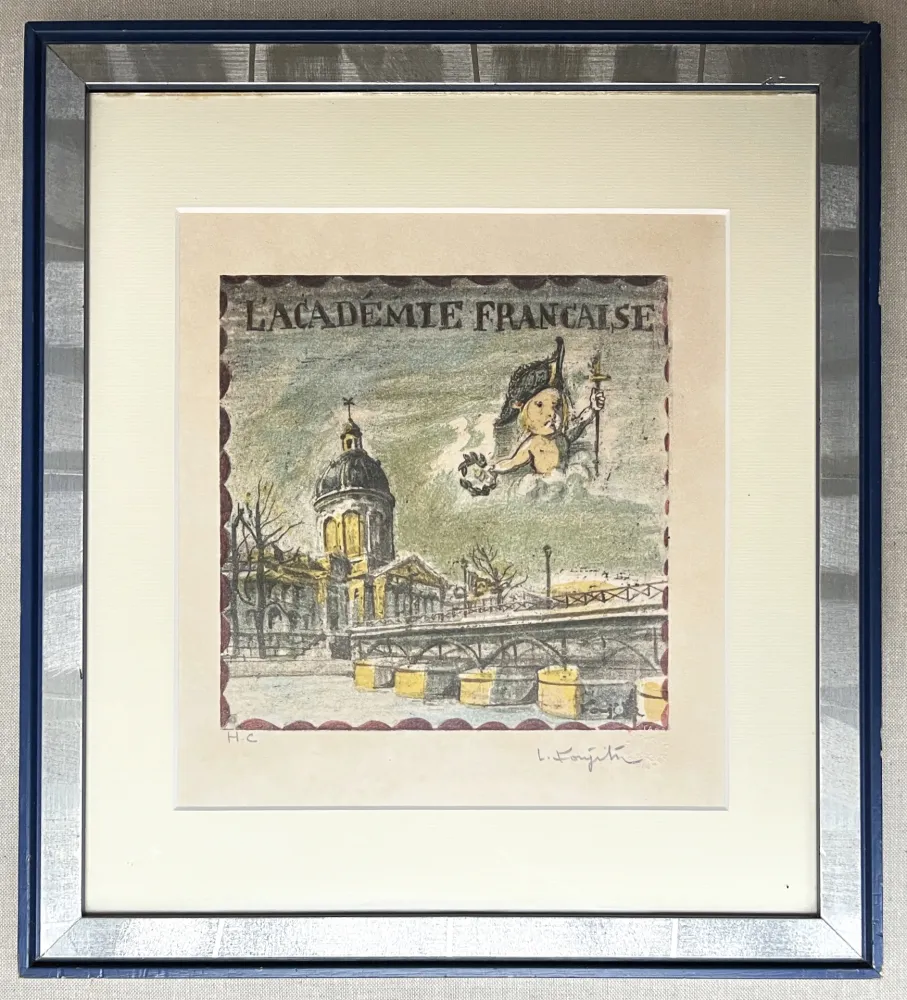 Lithograph Foujita - L'ACADÉMIE FRANÇAISE. Lithographie justifiée et signée par Foujita (1963)