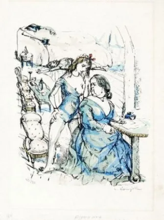 Lithograph Foujita - Le mesangre (deux femmes)