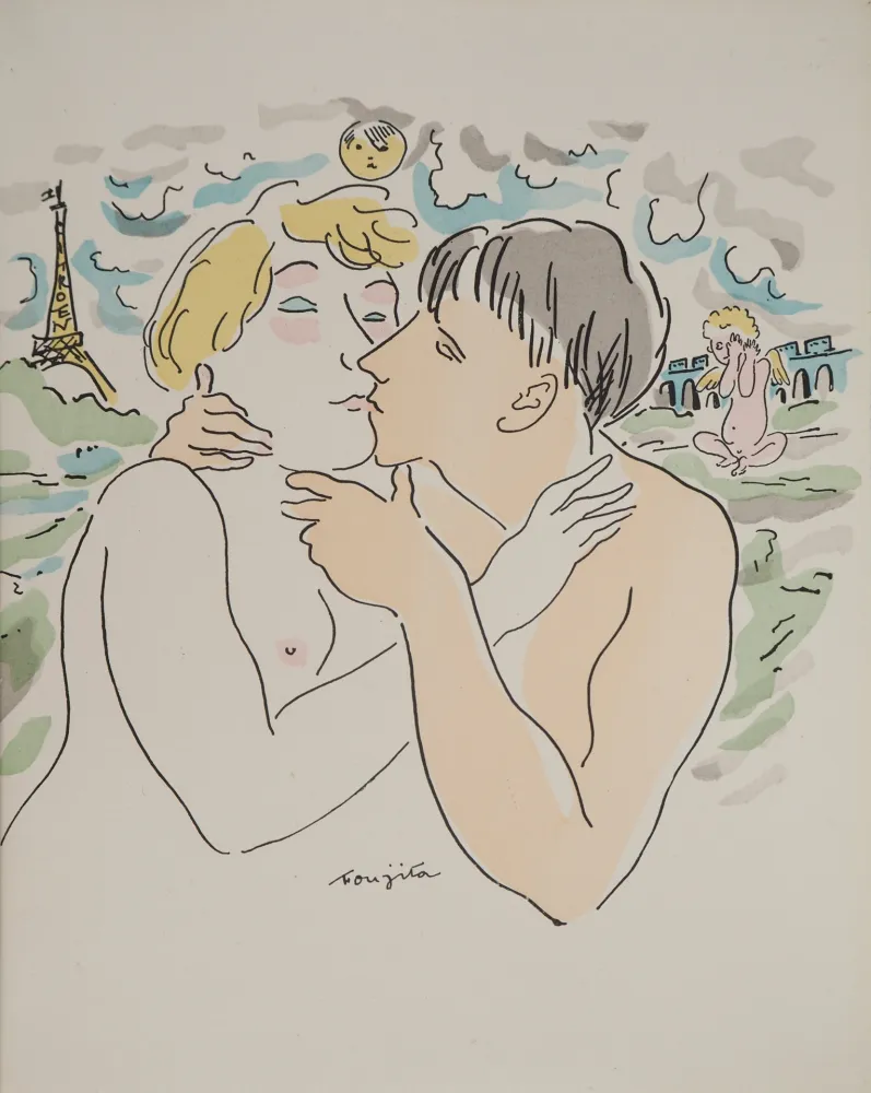 Etching Foujita - Les amoureux à Paris