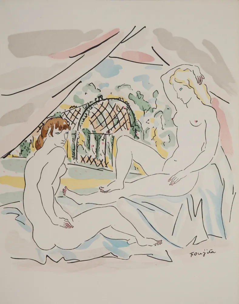 Etching Foujita - Nu à la campagne