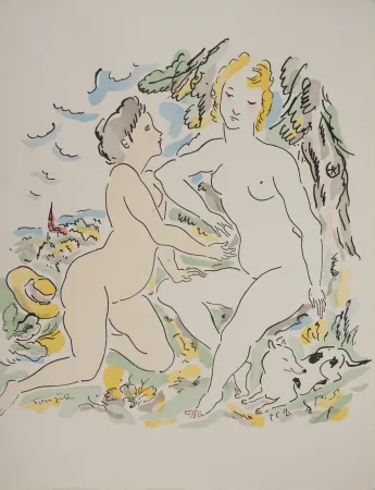 Etching Foujita - Nu dans les champs