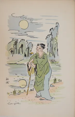 Etching Foujita - Sage au bord de la rivière