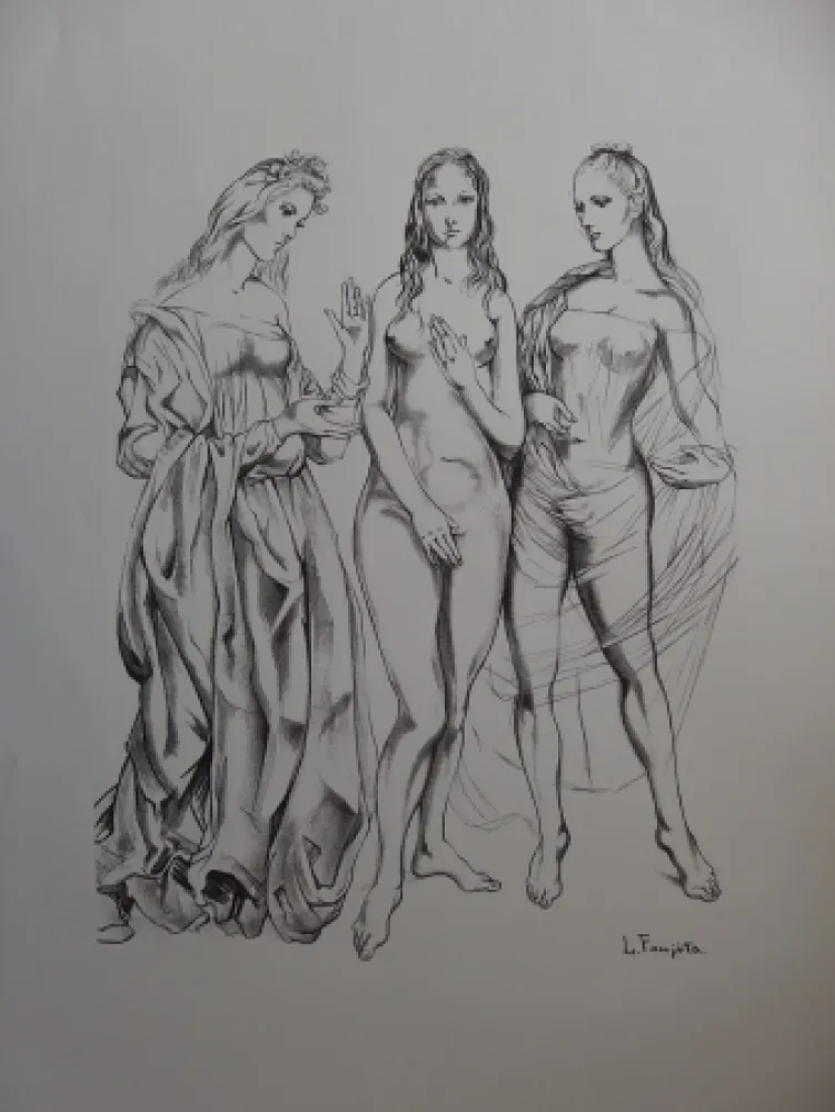 Lithograph Foujita - The Three Graces