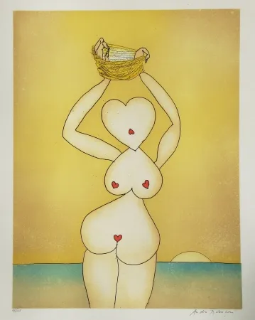 Etching And Aquatint François - Dame de coeur à la mer