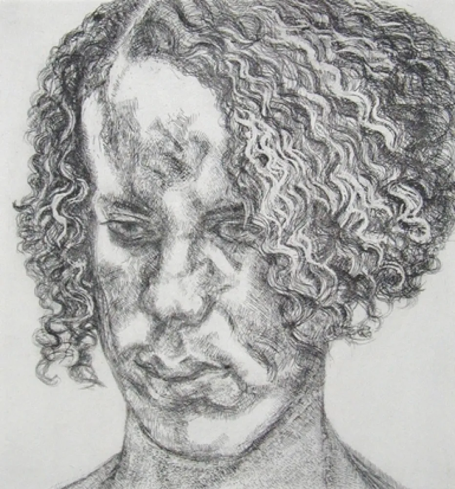 Engraving Freud - Girl with fuzzy hair  