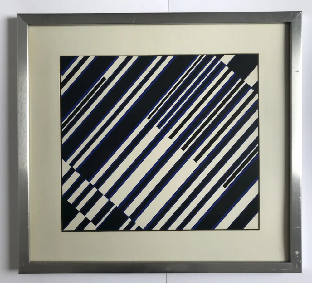 Screenprint Fruhtrunk - Sans titre (Progression à rayures en noir, blanc, bleu)