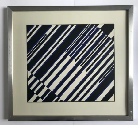 Screenprint Fruhtrunk - Sans titre (Progression à rayures en noir, blanc, bleu)