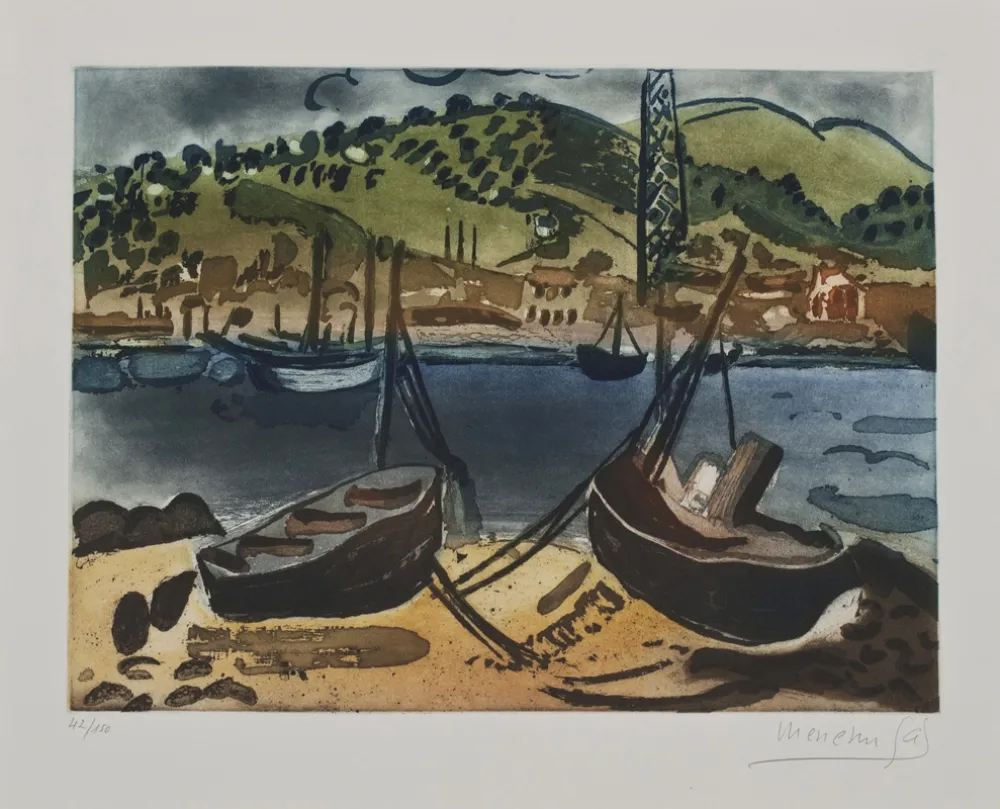 Engraving Gal - Barcas en la ría