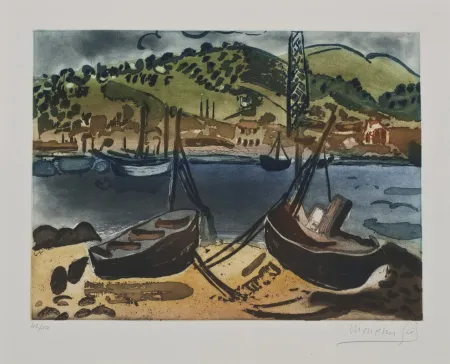 Engraving Gal - Barcas en la ría