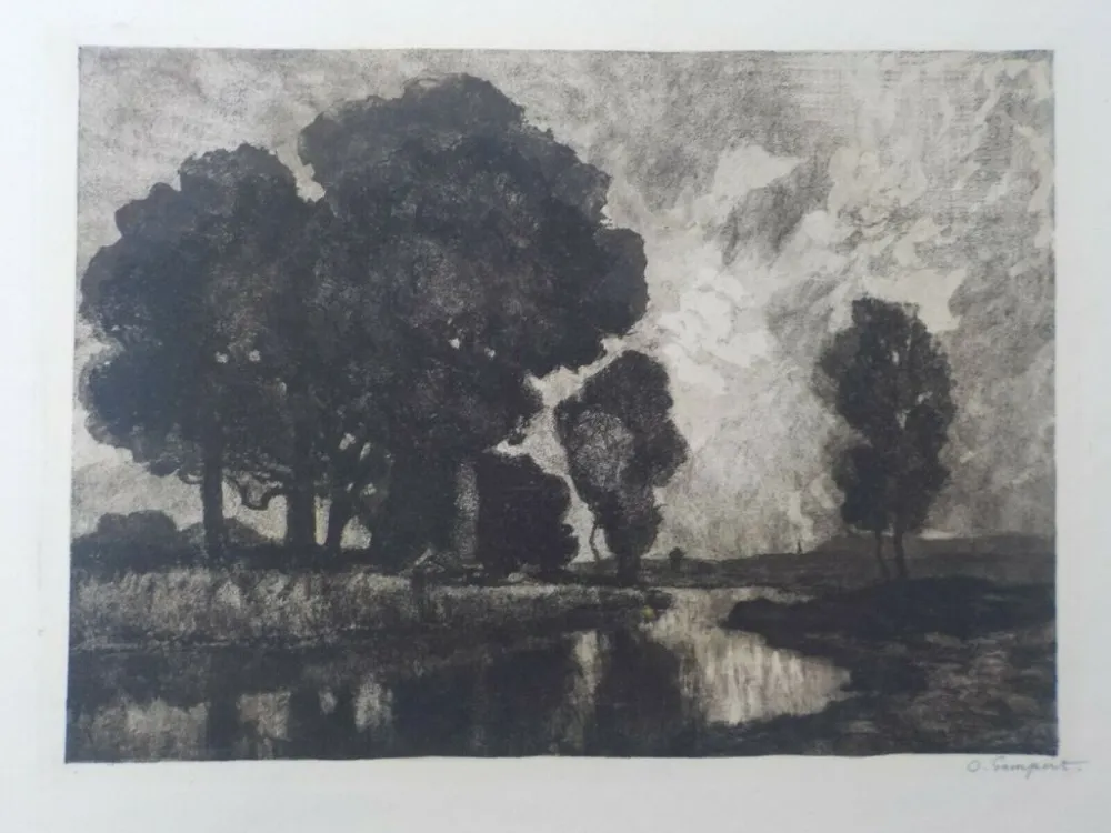 Etching And Aquatint Gampert - Eichengruppe am Bach