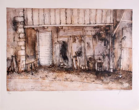 Lithograph Gantner - La Cour - Court