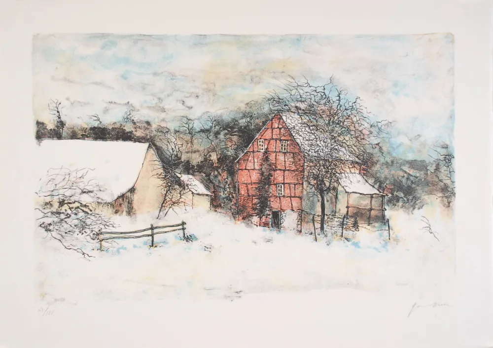 Lithograph Gantner - La ferme endormie