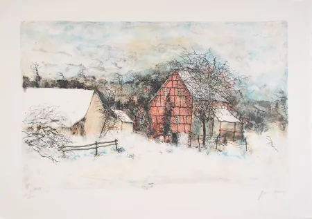 Lithograph Gantner - La ferme endormie