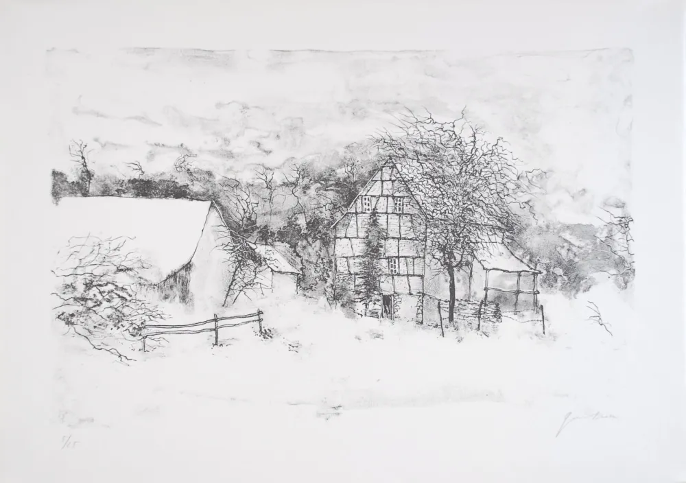 Lithograph Gantner - La ferme endormie