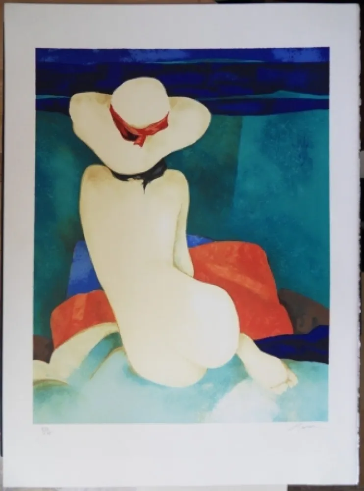 Lithograph Gaveau - Jeune fille au chapeau