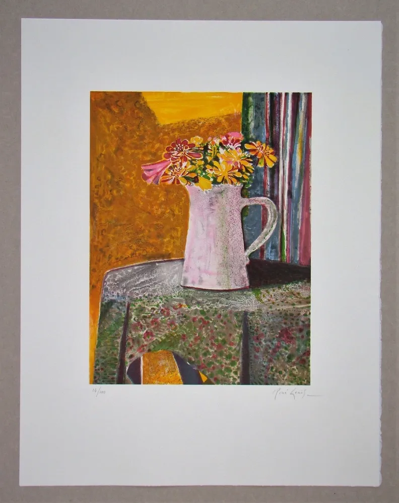 Lithograph Genis - Bouquet sur le guéridon