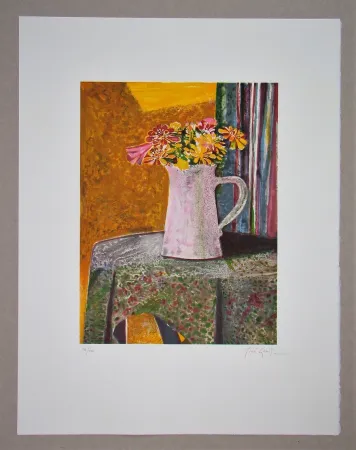 Lithograph Genis - Bouquet sur le guéridon