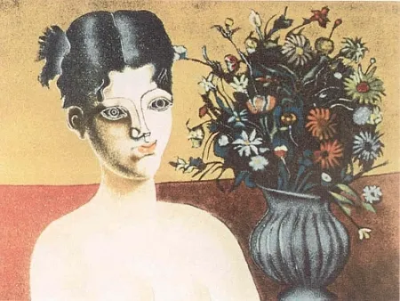 Lithograph Gentilini - Ragazza con vaso di fiori