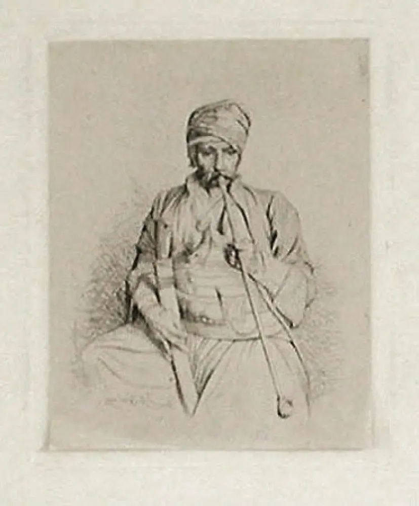 Etching Gérôme - Fumeur égyptien au turban