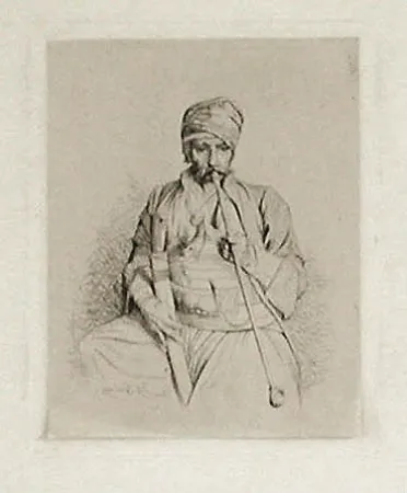 Etching Gérôme - Fumeur égyptien au turban