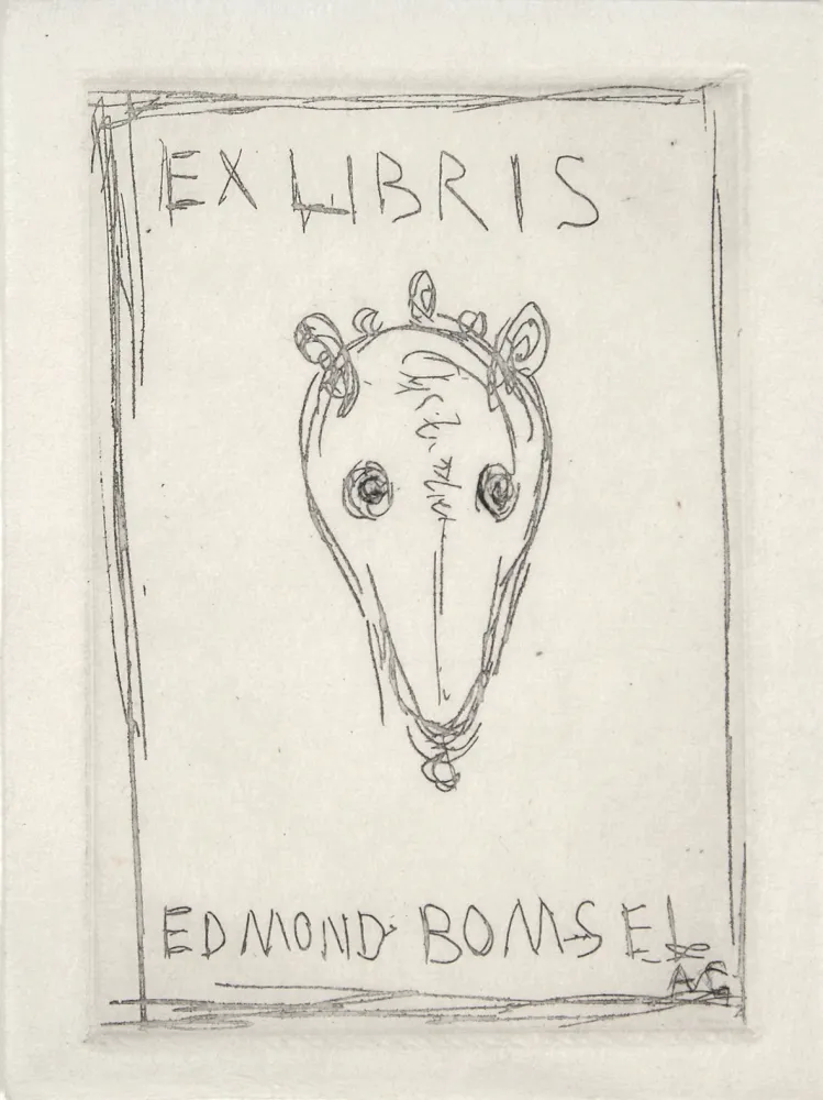 Drypoint Giacometti - EX-LIBRIS EDMOND BOMSEL. Pointe-sèche originale monogrammée (1961)