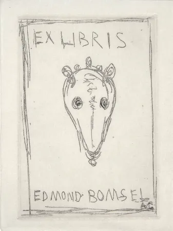 Drypoint Giacometti - EX-LIBRIS EDMOND BOMSEL. Pointe-sèche originale monogrammée (1961)