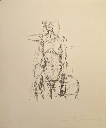 Lithograph Giacometti - Femme Nue Debout avec le bras drout levé - signed