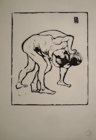 Woodcut Giacometti - La Lotta I. – Ringende Knaben. – Diego und Alberto