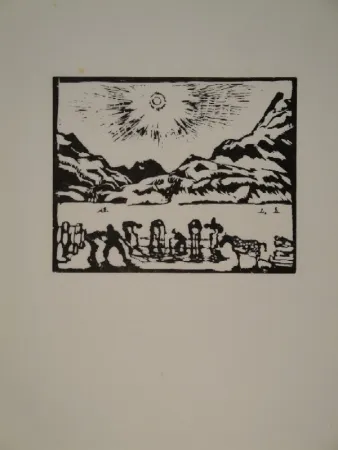 Woodcut Giacometti - Lavoratori del ghiaccio, die Eisbrecher