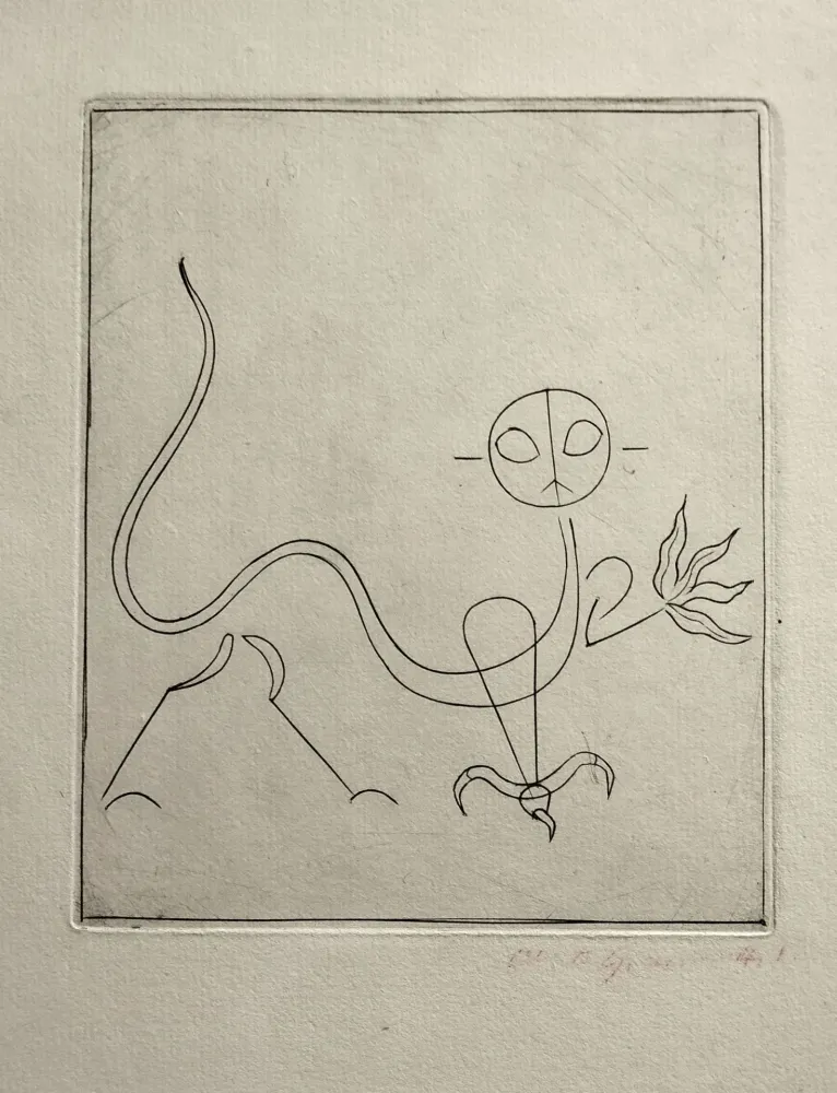 Drypoint Giacometti - Le Chat, from  André Breton, l'Air de l'eau