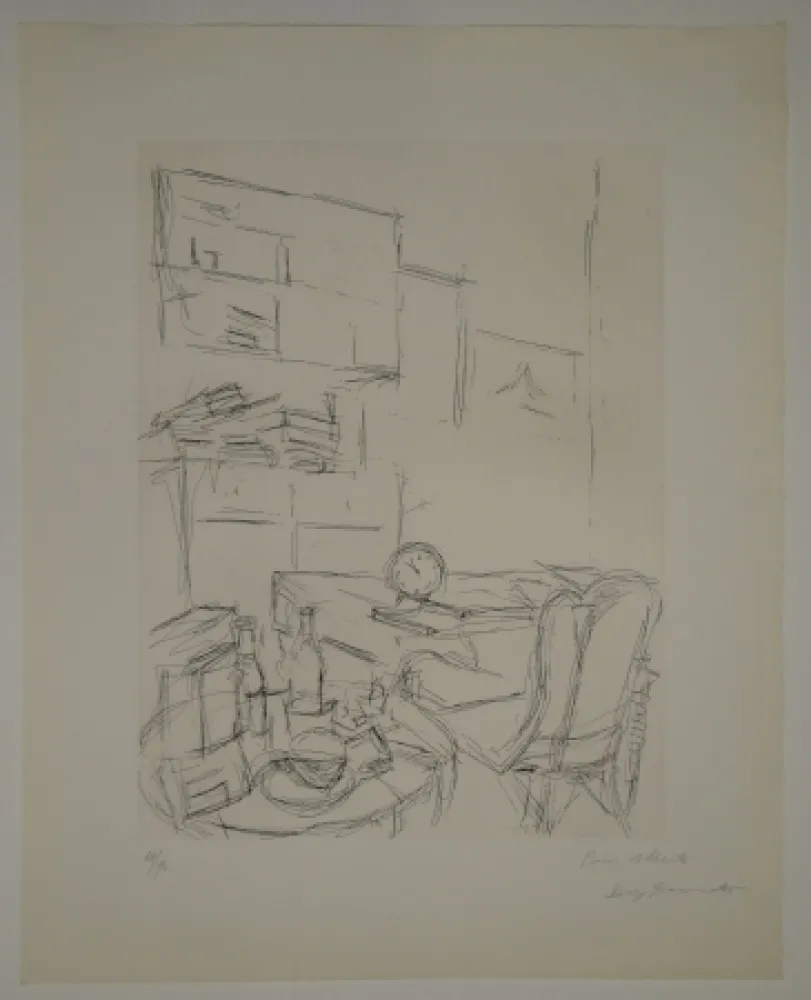 Engraving Giacometti - Le Réveil dans la chambre rue Hippolyte Maindron / Le Réveille-matin (The Alarm Clock). 