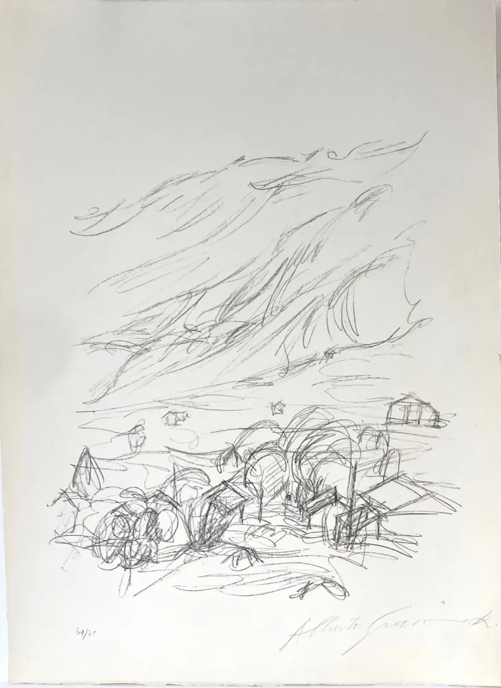 Lithograph Giacometti - Paysage à Stampa. 1963.